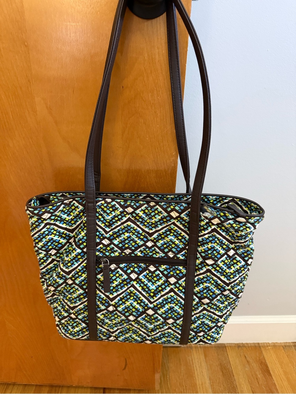 Vera Bradley Patterned Quilted Tote Bag in Teal & Brown